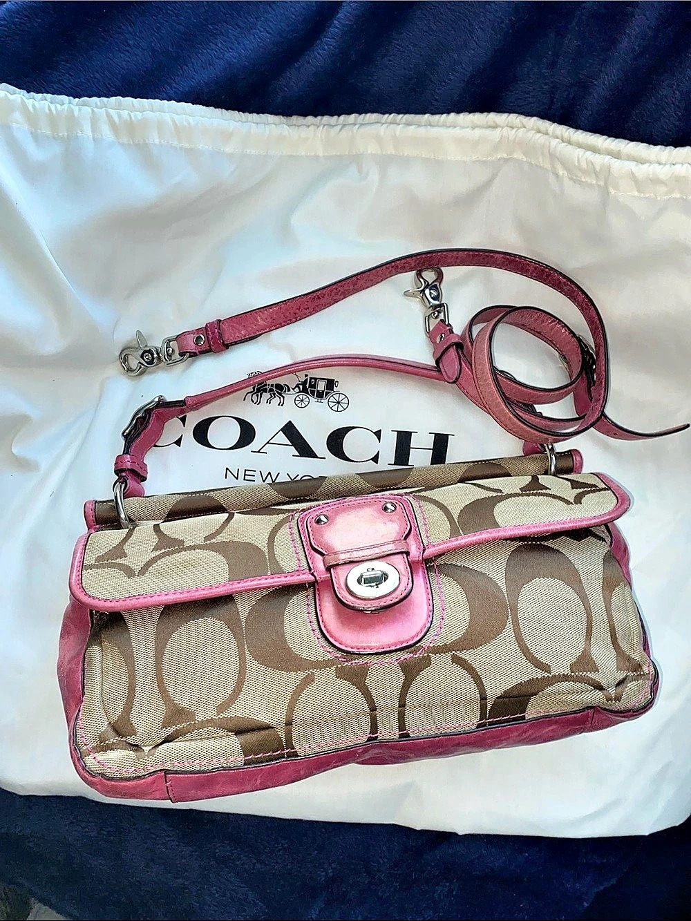 Coach Signature Swingpack Pink & Brown Shoulder Bag